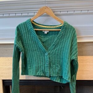 American Eagle Green Ribbed Cropped Cardigan